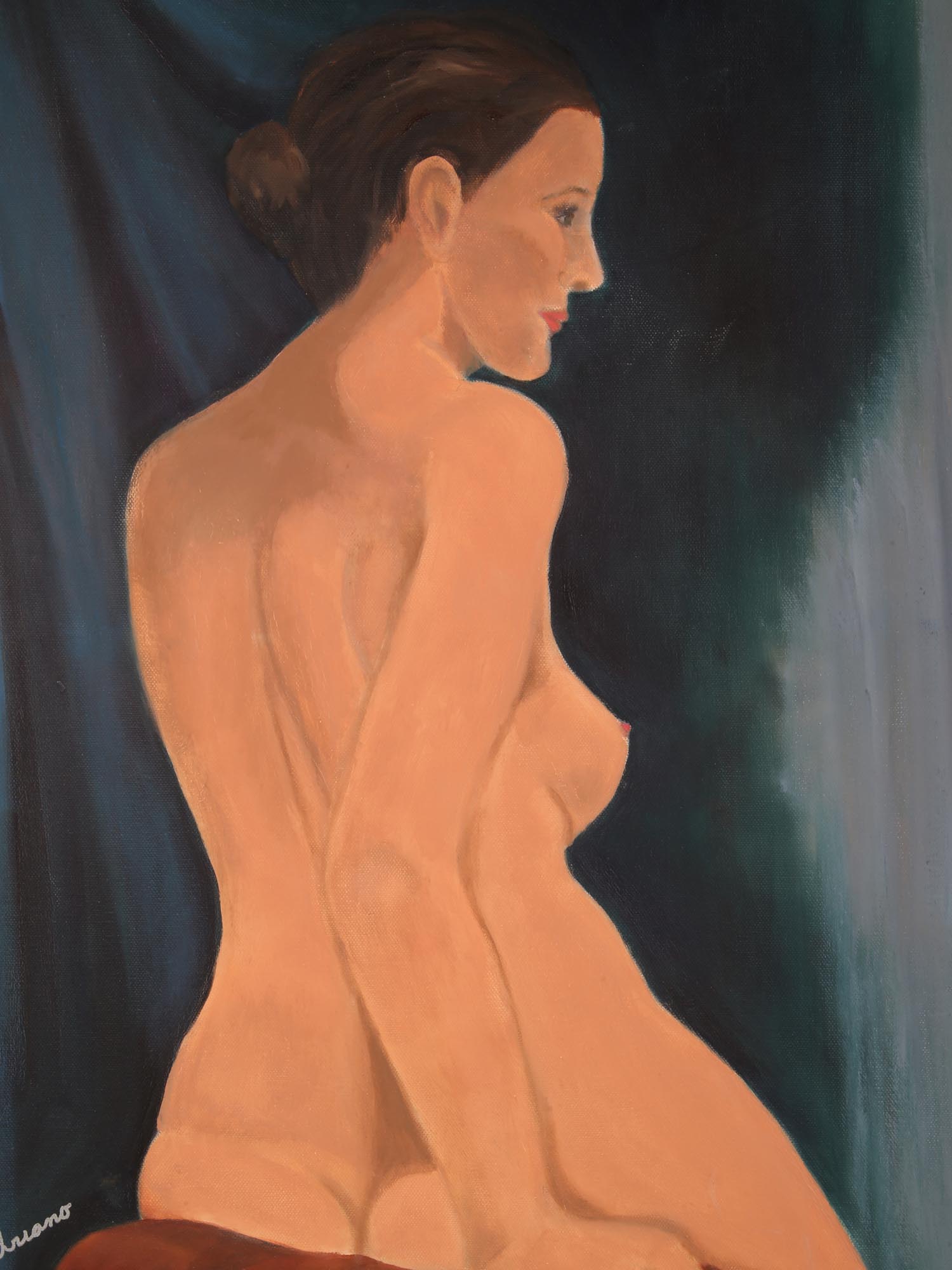 VINTAGE MID CENTURY NUDE FEMALE OIL PAINTING PIC-1